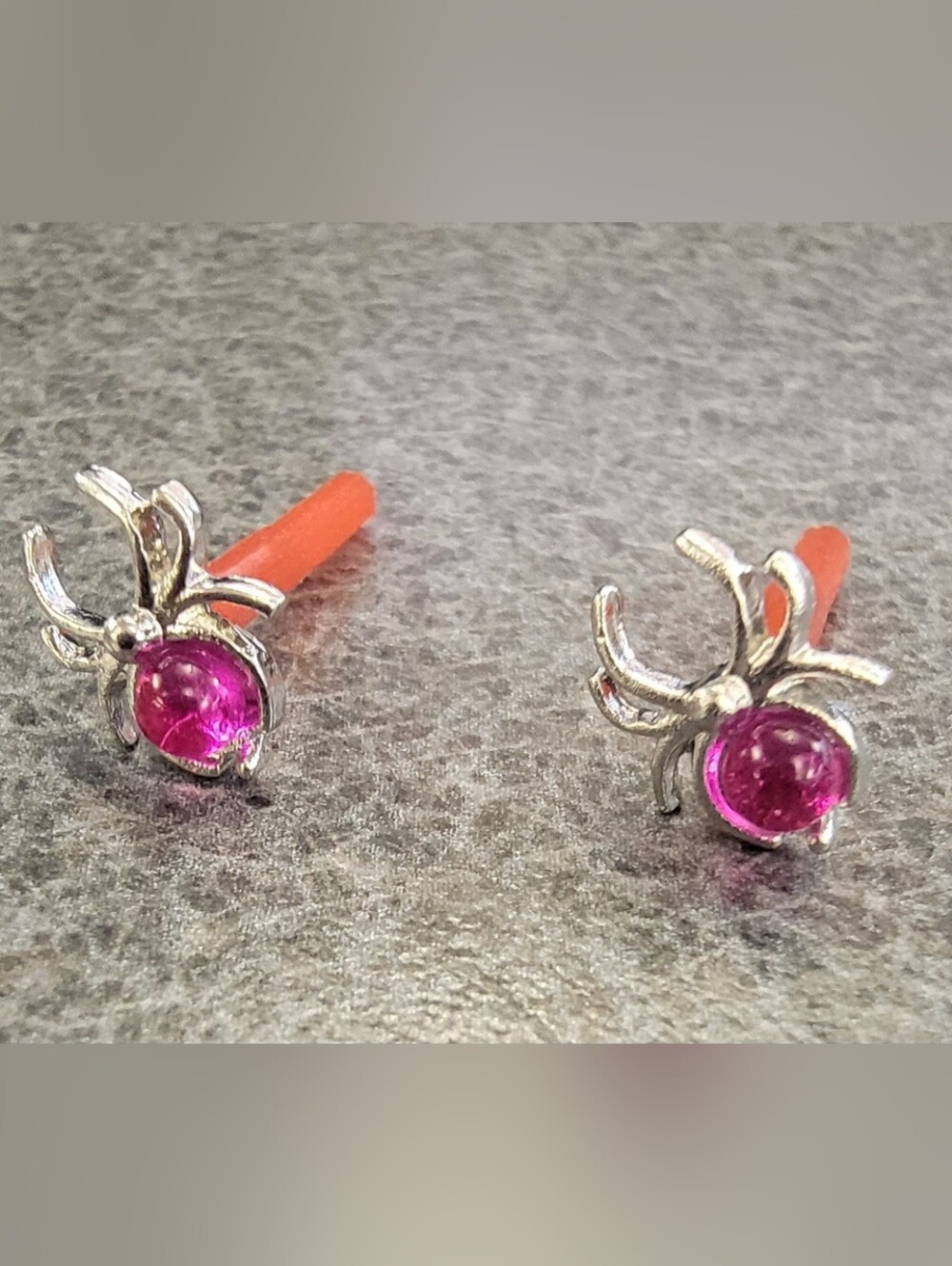 Dainty Pink Gem Spider Stud Earrings